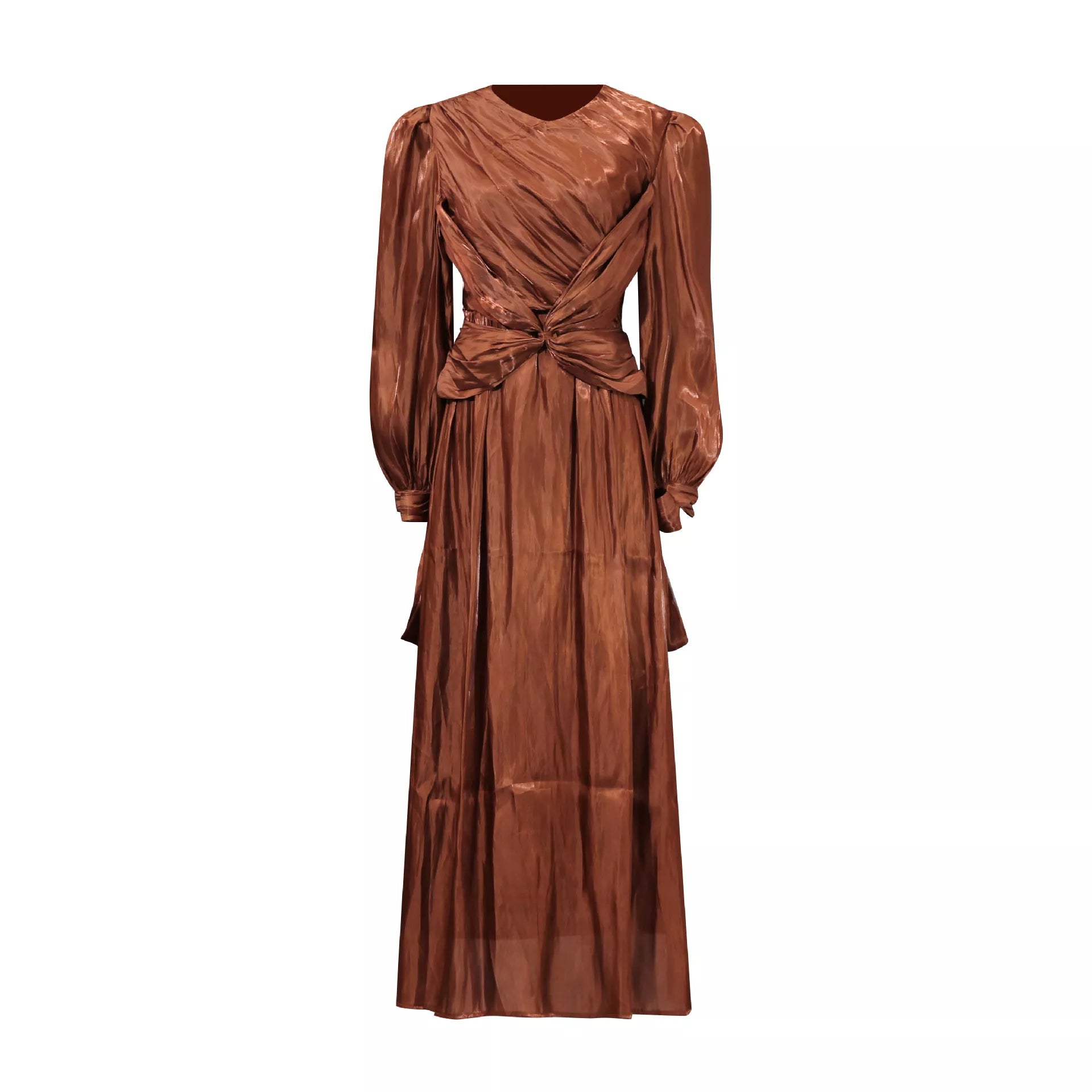 Front Twisted Draped Long Sleeve Maxi Dress - TrendNest