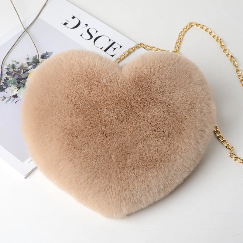 Fashion Plush Heart Messenger Bag with Chain Strap