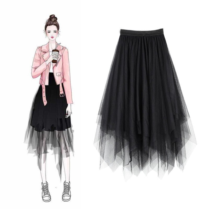 Tulle High-Waisted A-Line Skirt (Layered Design)