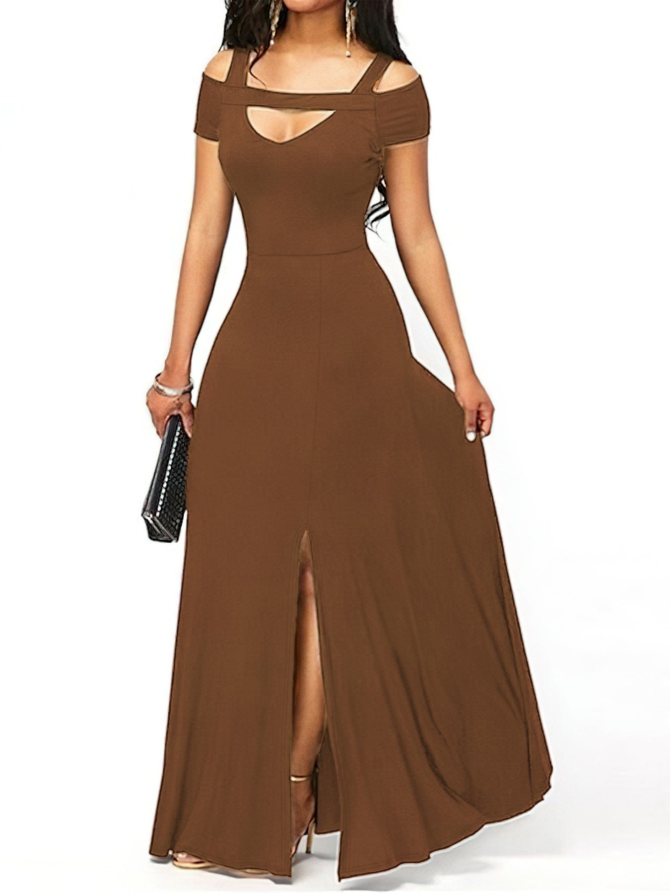 Elegant Off - Shoulder Slit Maxi Dress - TrendNest
