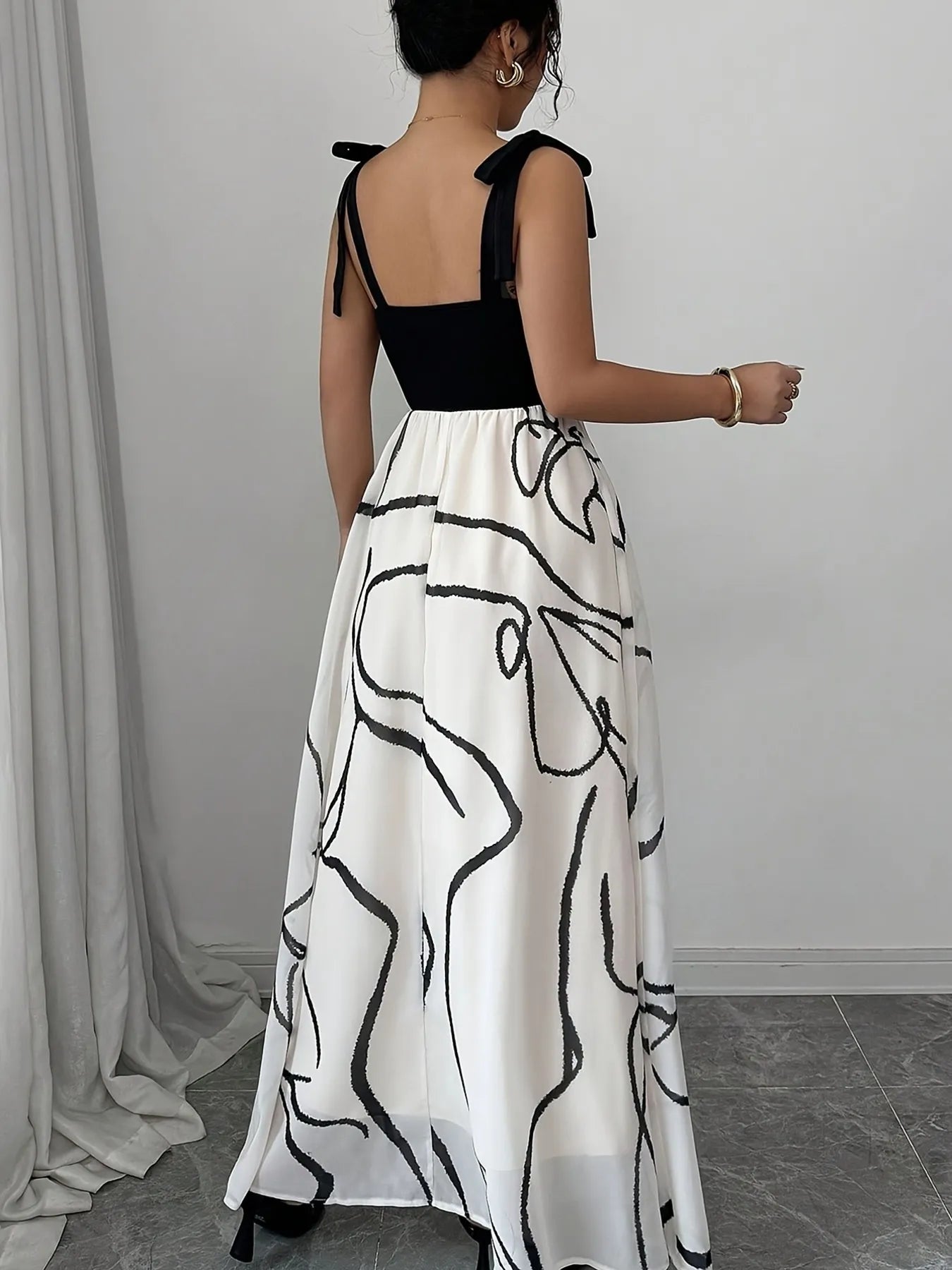 Tie Shoulder V - Neck Maxi Dress - TrendNest