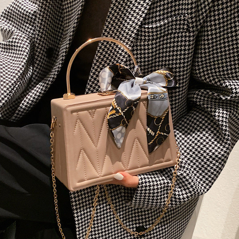 Women's Versatile Silk Scarf Messenger Bag with Chain