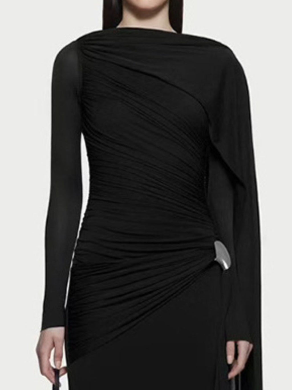 Ruched Draped Long Sleeve Maxi Dress - TrendNest
