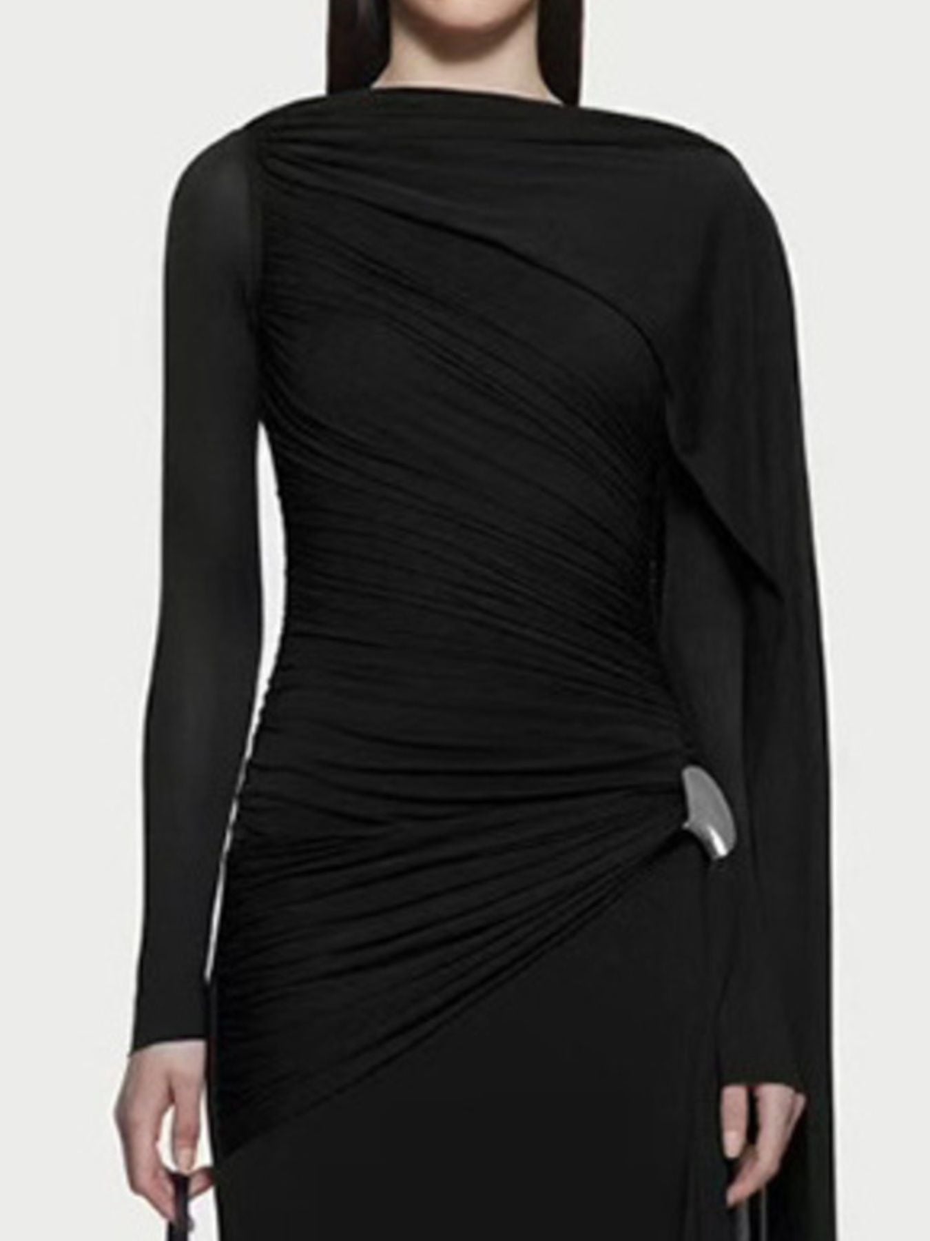 Ruched Draped Long Sleeve Maxi Dress - TrendNest