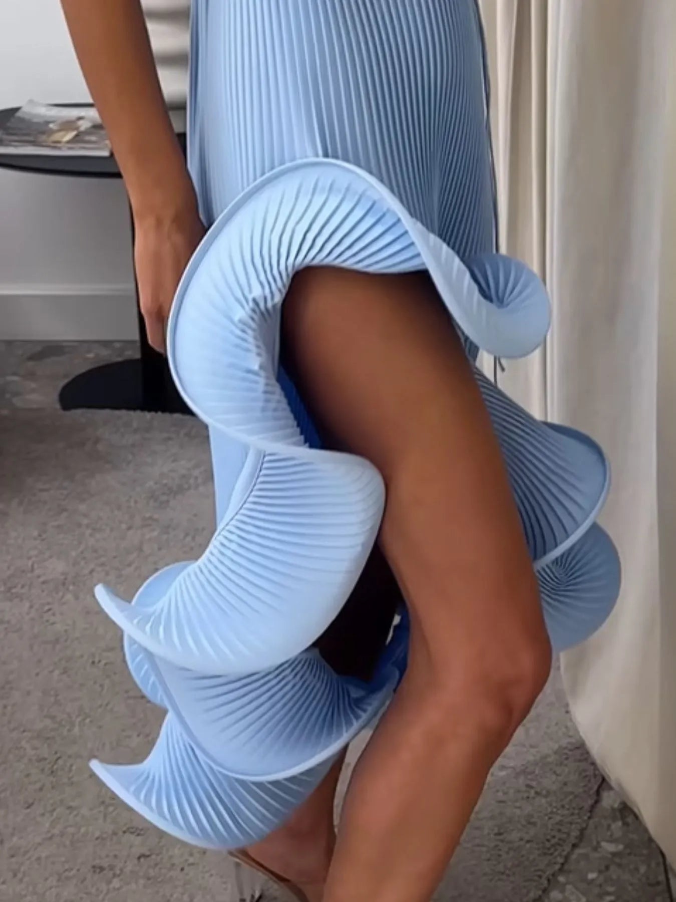 Ruffle Hem Ribbed Sleeveless Dress - TrendNest