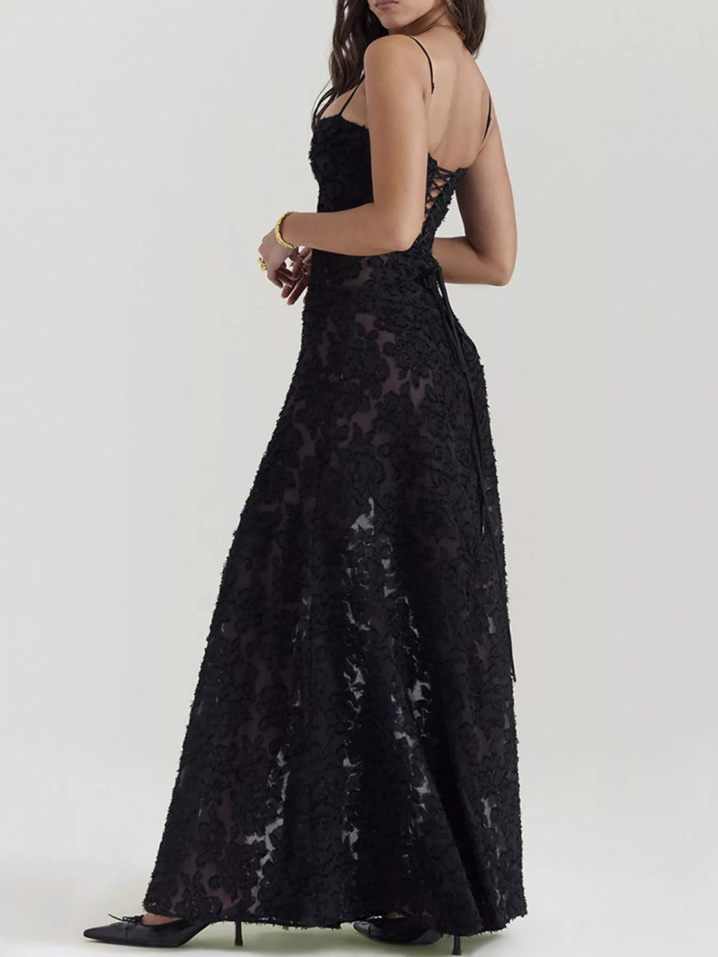 Lace Spaghetti Strap Maxi Dress - TrendNest