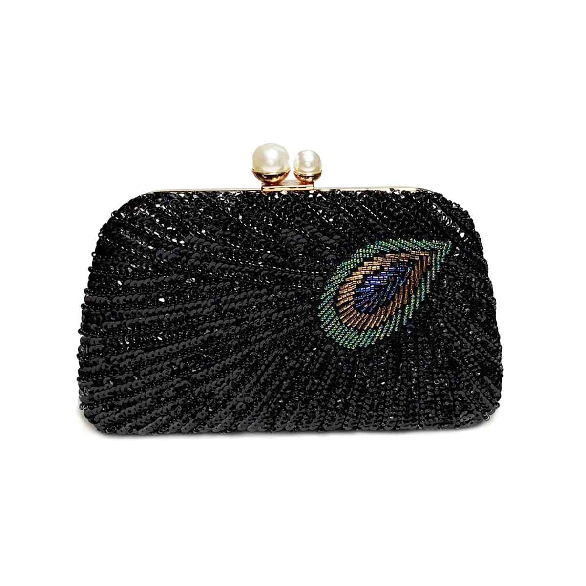 PENGZHI Women Vintage Beaded Sequin Clutch Purse Sparkly 1920s Peacock Evening Bag Luxury Wedding Bridal Purse Black