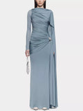 Ruched Draped Long Sleeve Maxi Dress - TrendNest
