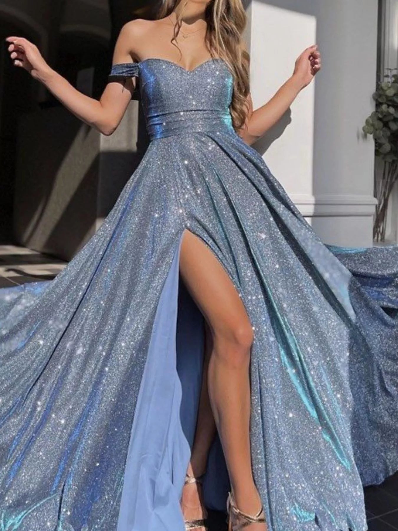 Off - Shoulder High Slit Maxi Dress - TrendNest