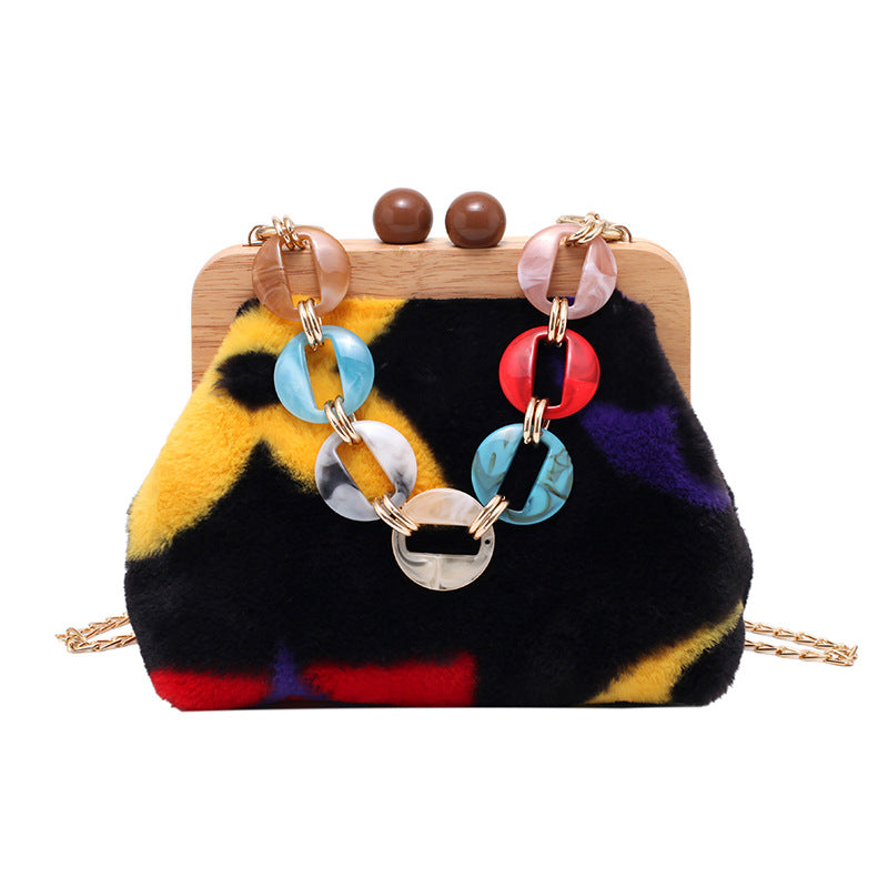 Fashion Women's Plush Messenger Bag with Thick Chain