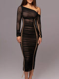 One - Shoulder Ruched Bodycon Midi Dress - TrendNest