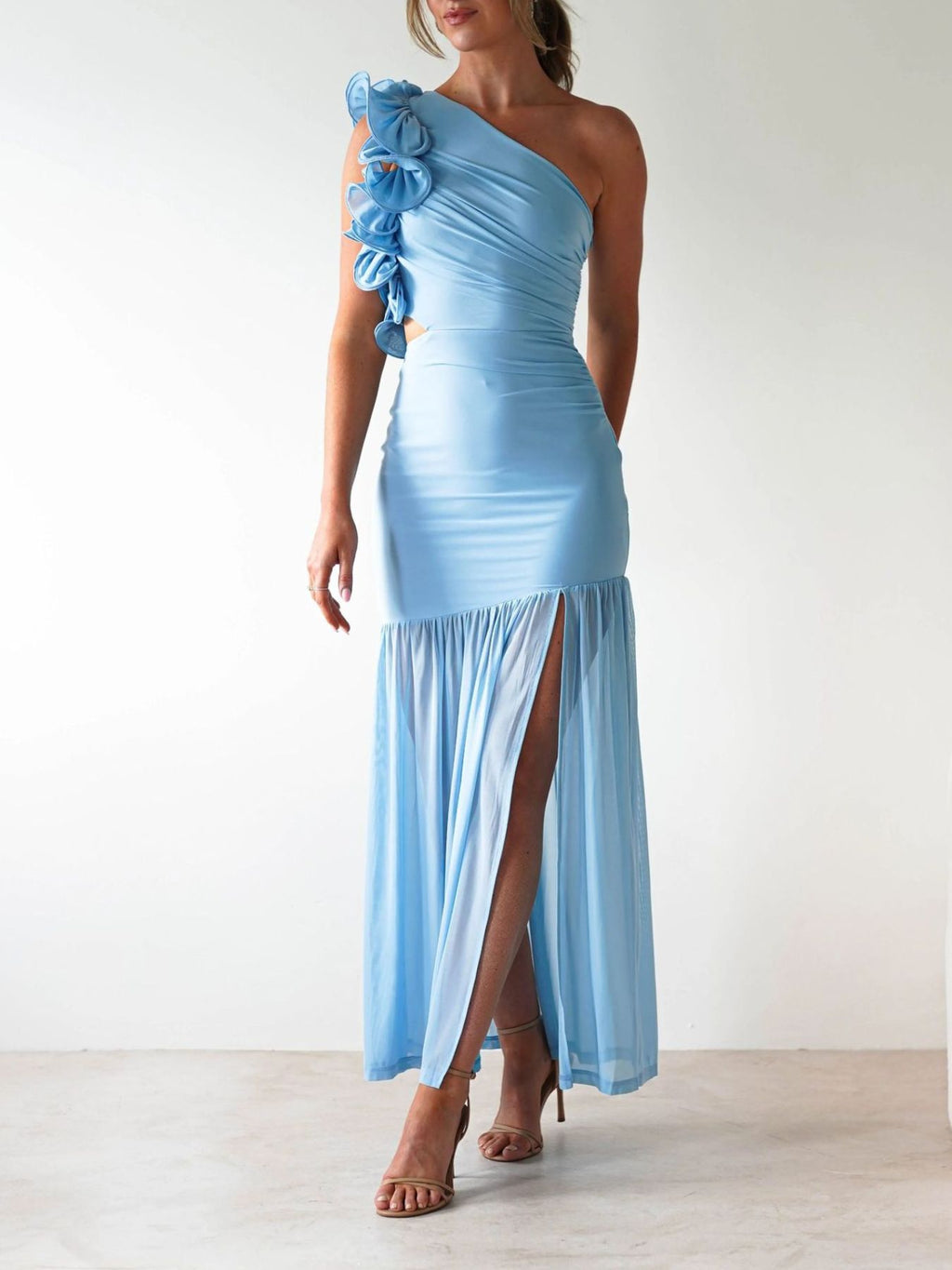 One - Shoulder Ruffle Trim Maxi Dress - TrendNest