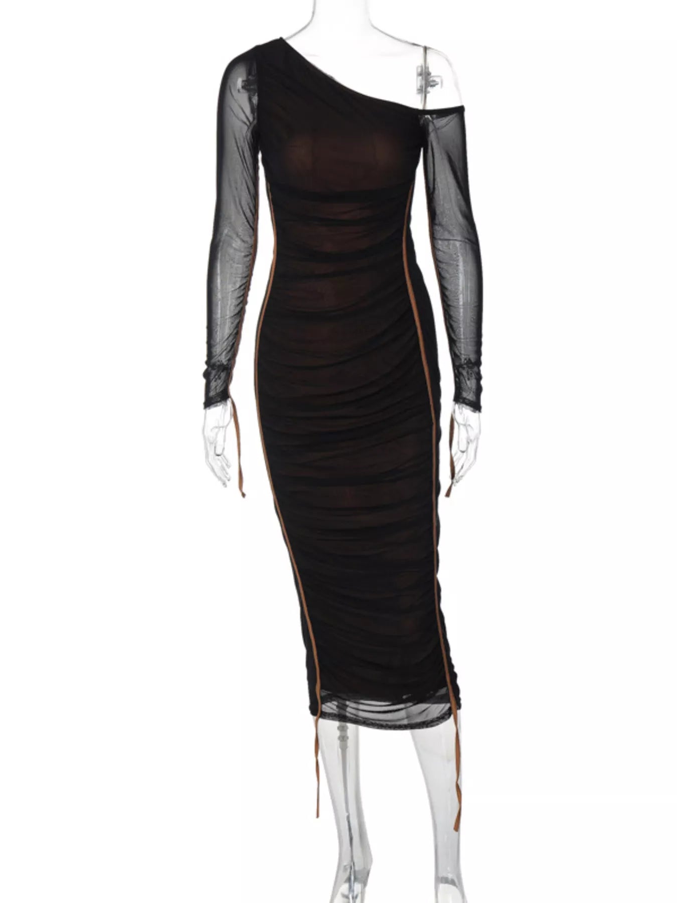 One - Shoulder Ruched Bodycon Midi Dress - TrendNest