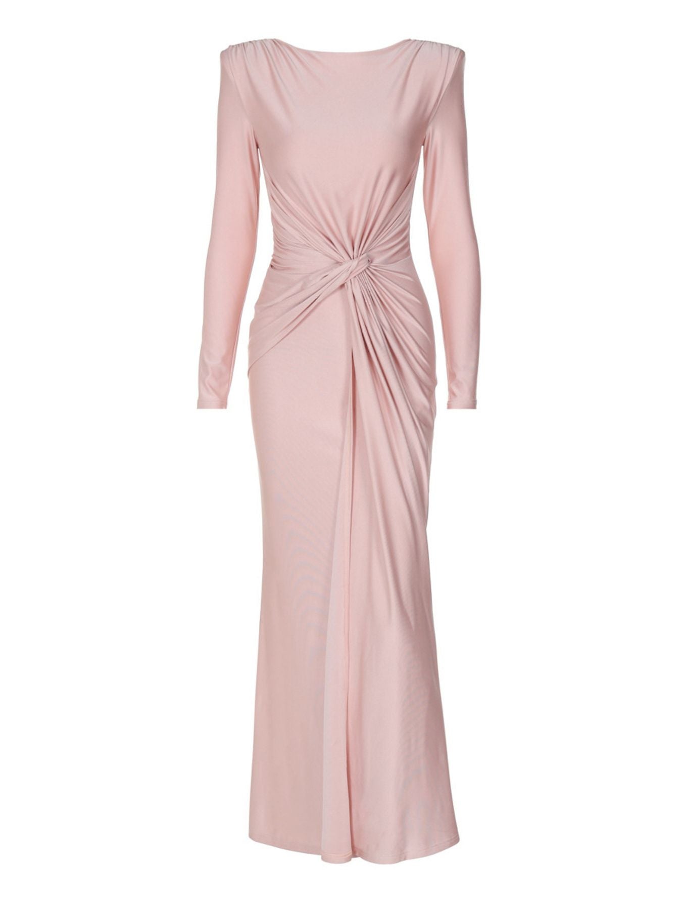 Ruched Knot Front Long Sleeve Maxi Dress - TrendNest