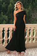 One - Shoulder Ruched Maxi Dress - TrendNest