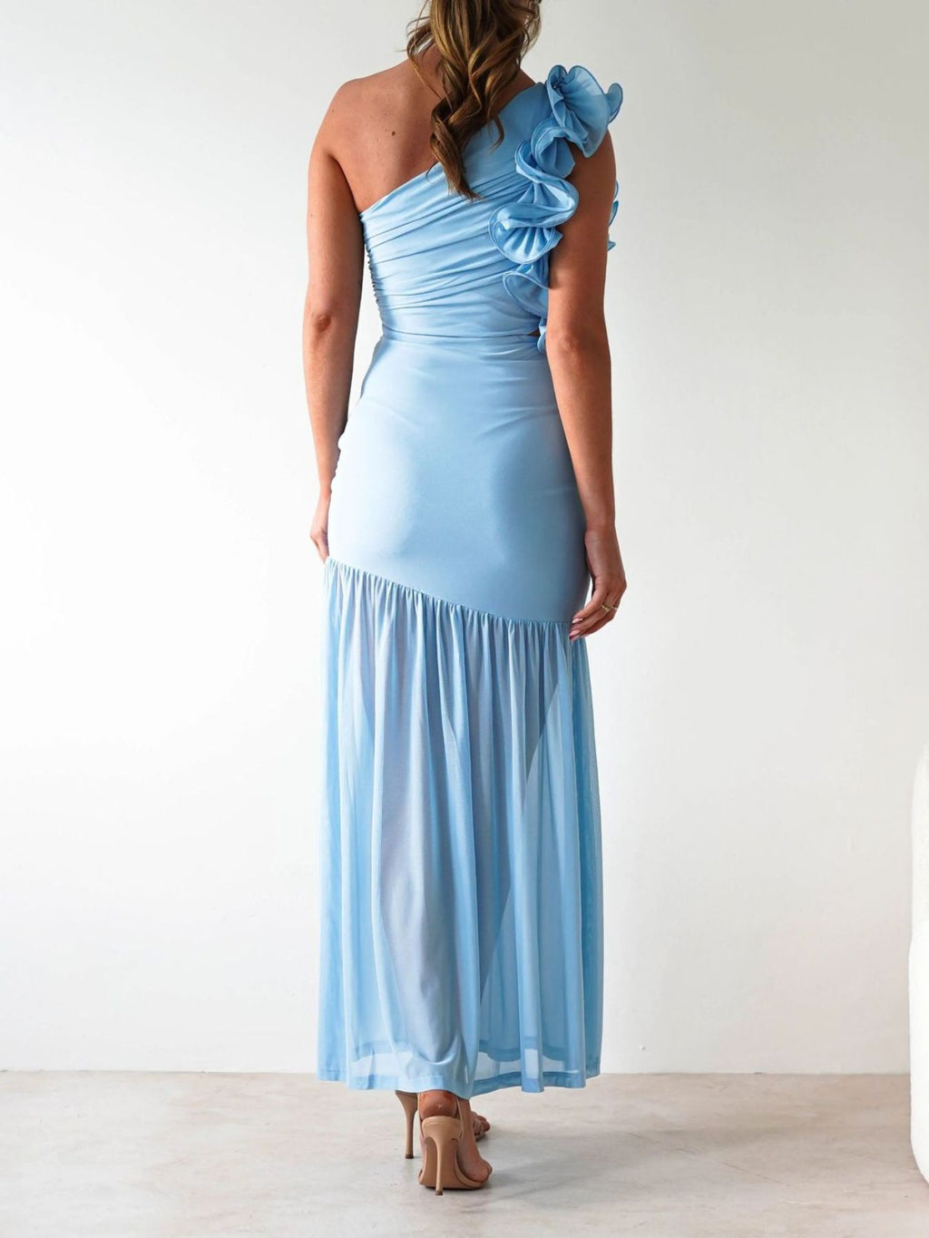 One - Shoulder Ruffle Trim Maxi Dress - TrendNest