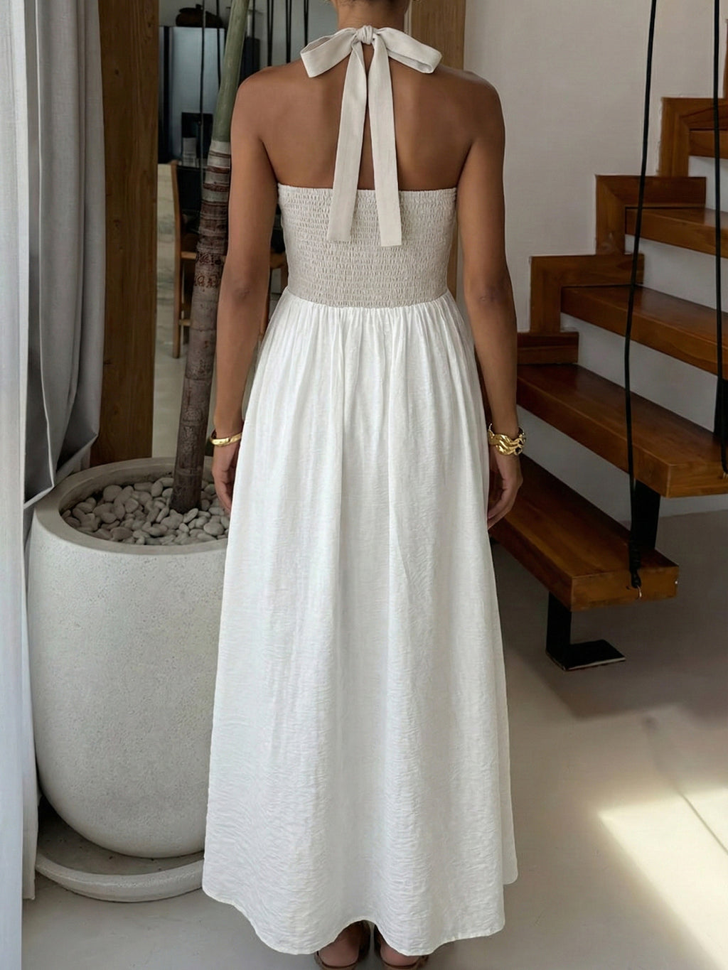 Halter Neck Two - Tone Maxi Dress - TrendNest