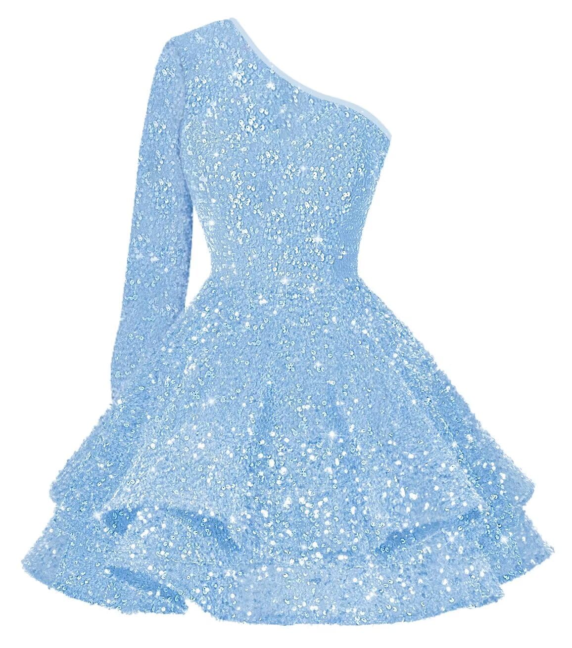 Noras dress One Sleeves Homecoming Dress Short A Line 2025 Prom Dress Short Light Blue Sequin Tiered Cocktail Dresses for Teens 0
