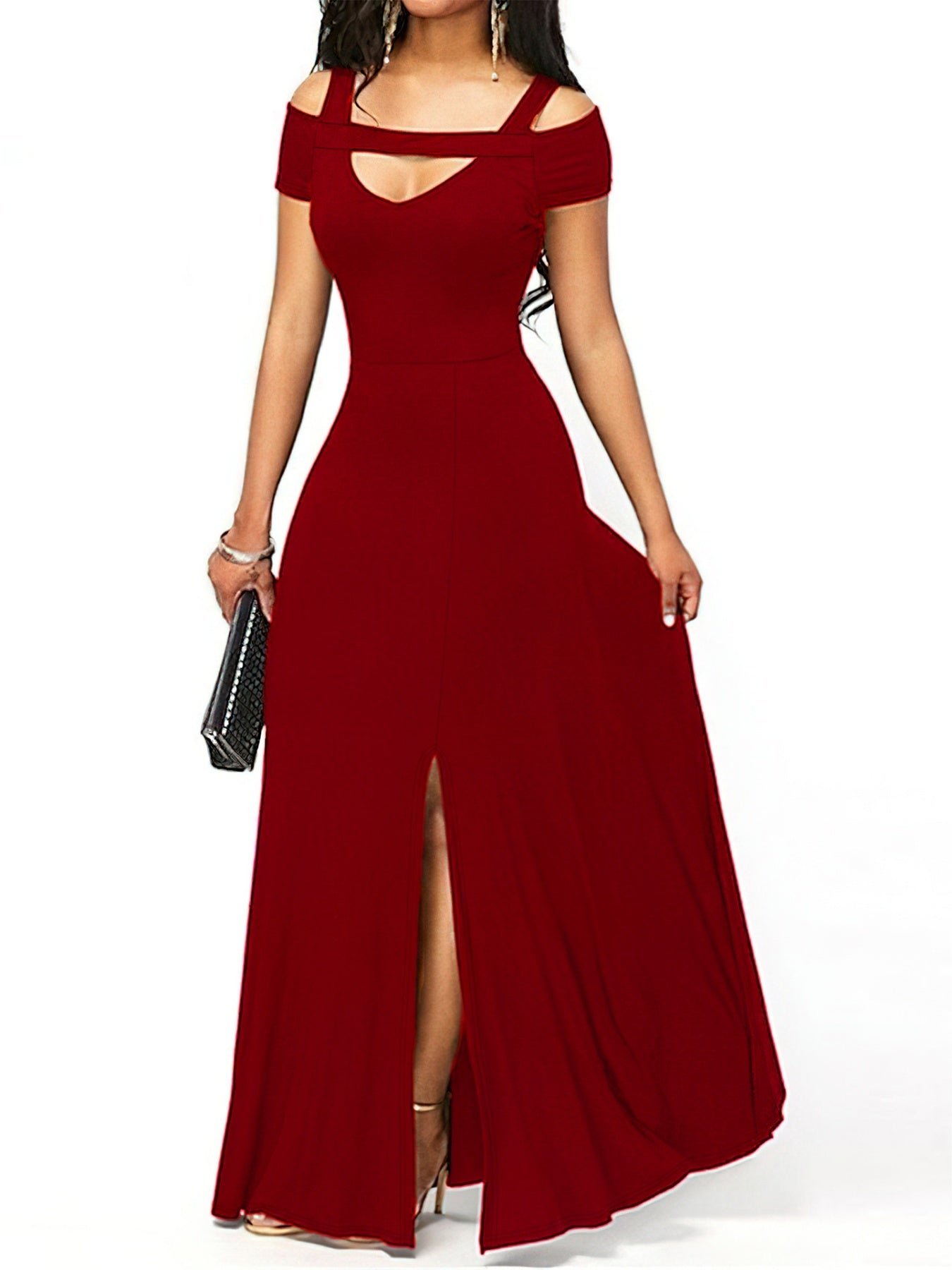 Elegant Off - Shoulder Slit Maxi Dress - TrendNest