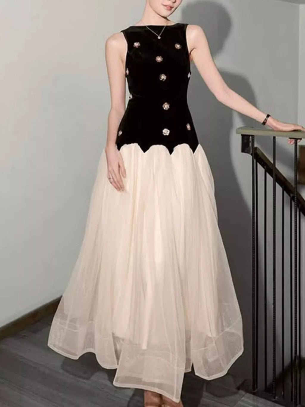 Sleeveless Tulle Maxi Dress - TrendNest