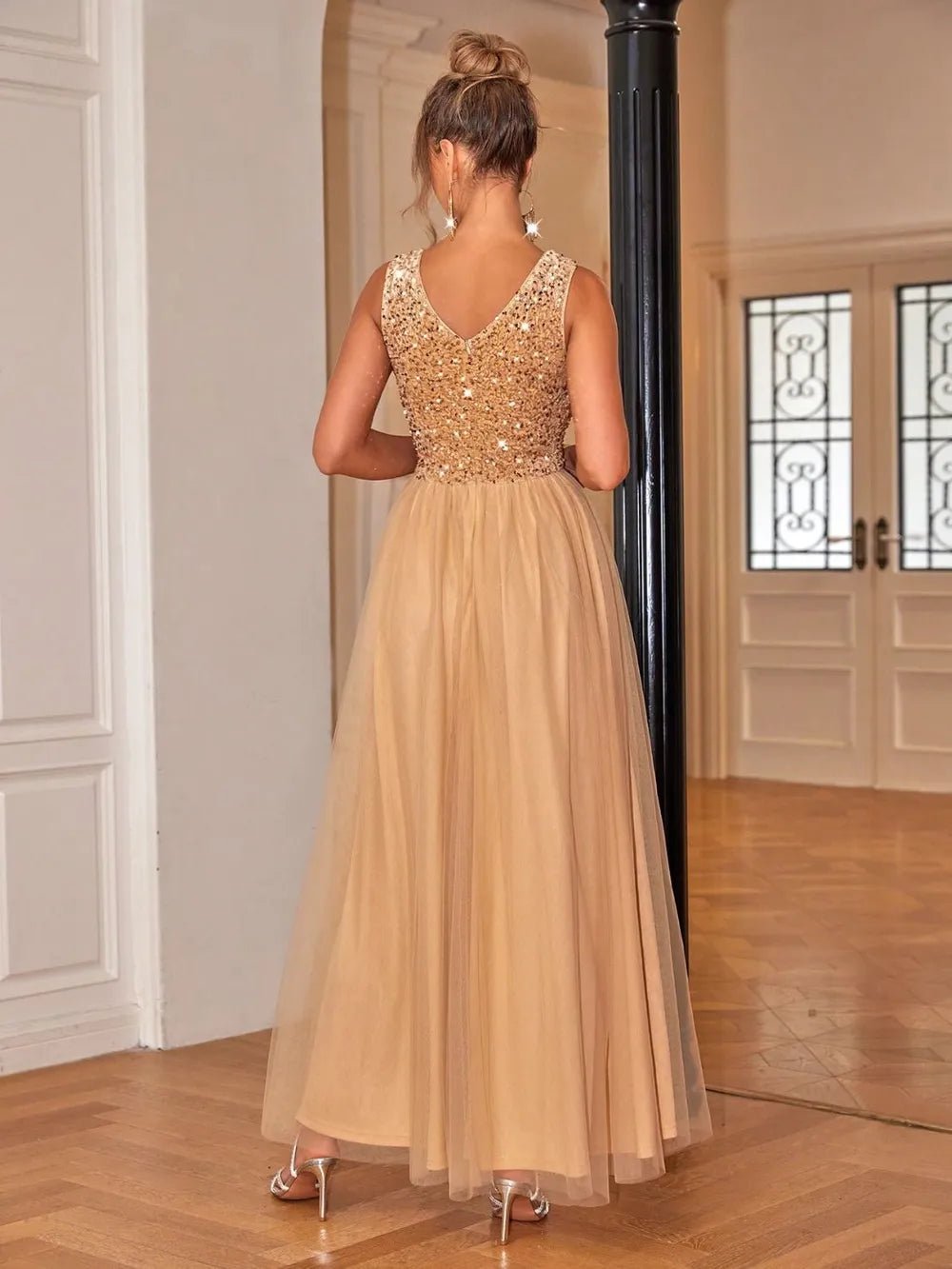 Sequin V - Neck Sleeveless Dress - TrendNest
