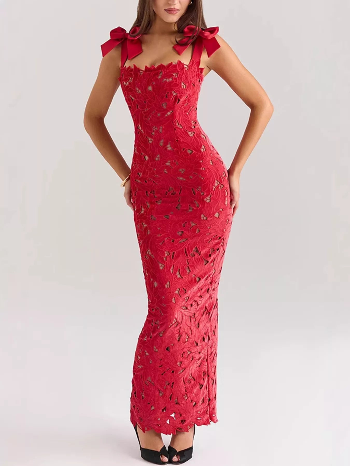 Slit Tie Shoulder Maxi Dress - TrendNest