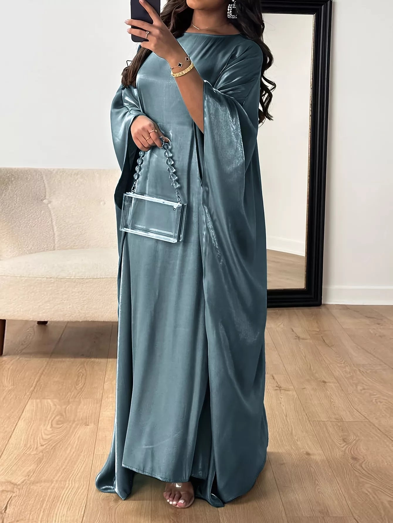 Round Neck Kimono Sleeve Maxi Dress - TrendNest