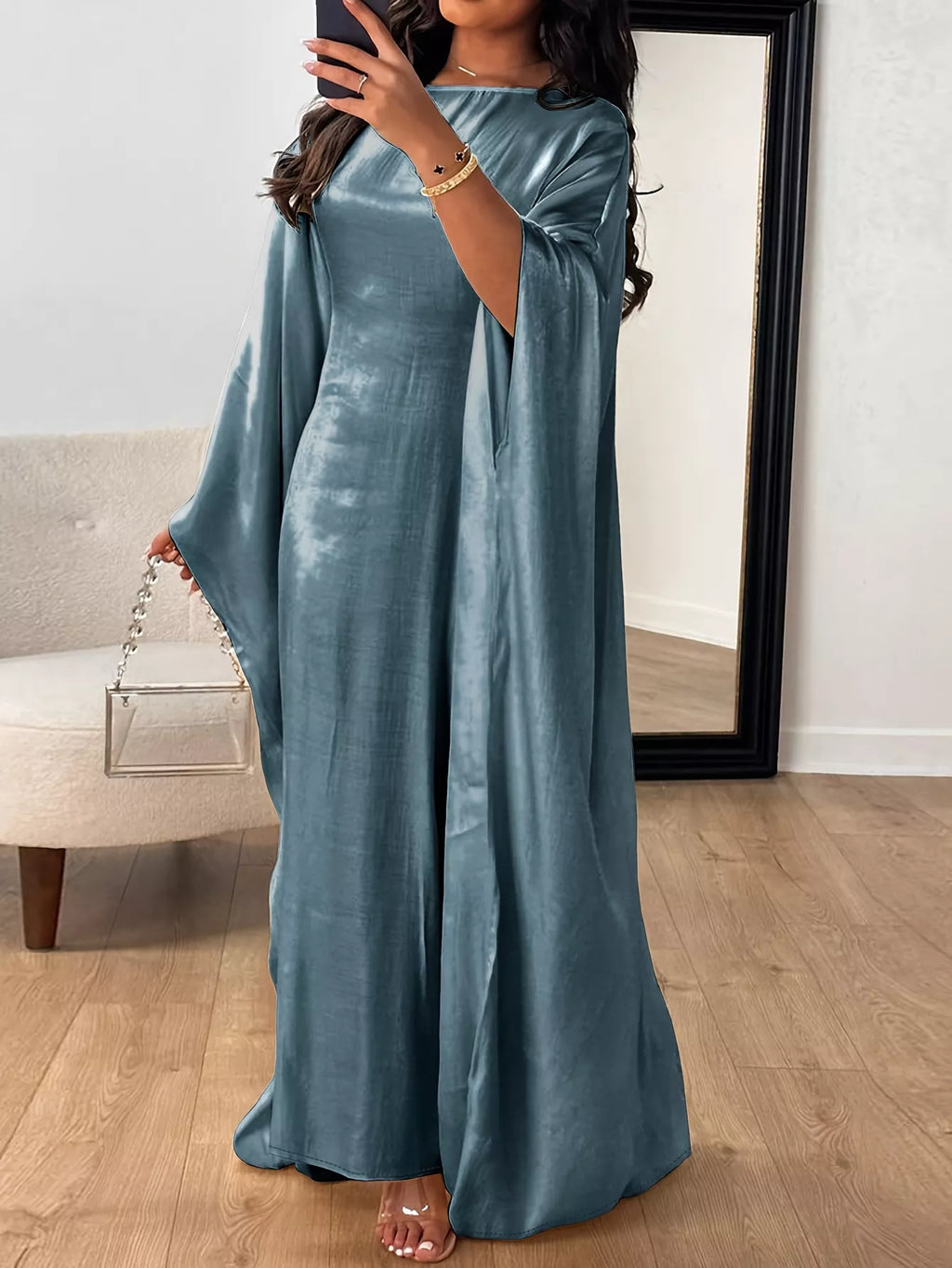 Round Neck Kimono Sleeve Maxi Dress - TrendNest