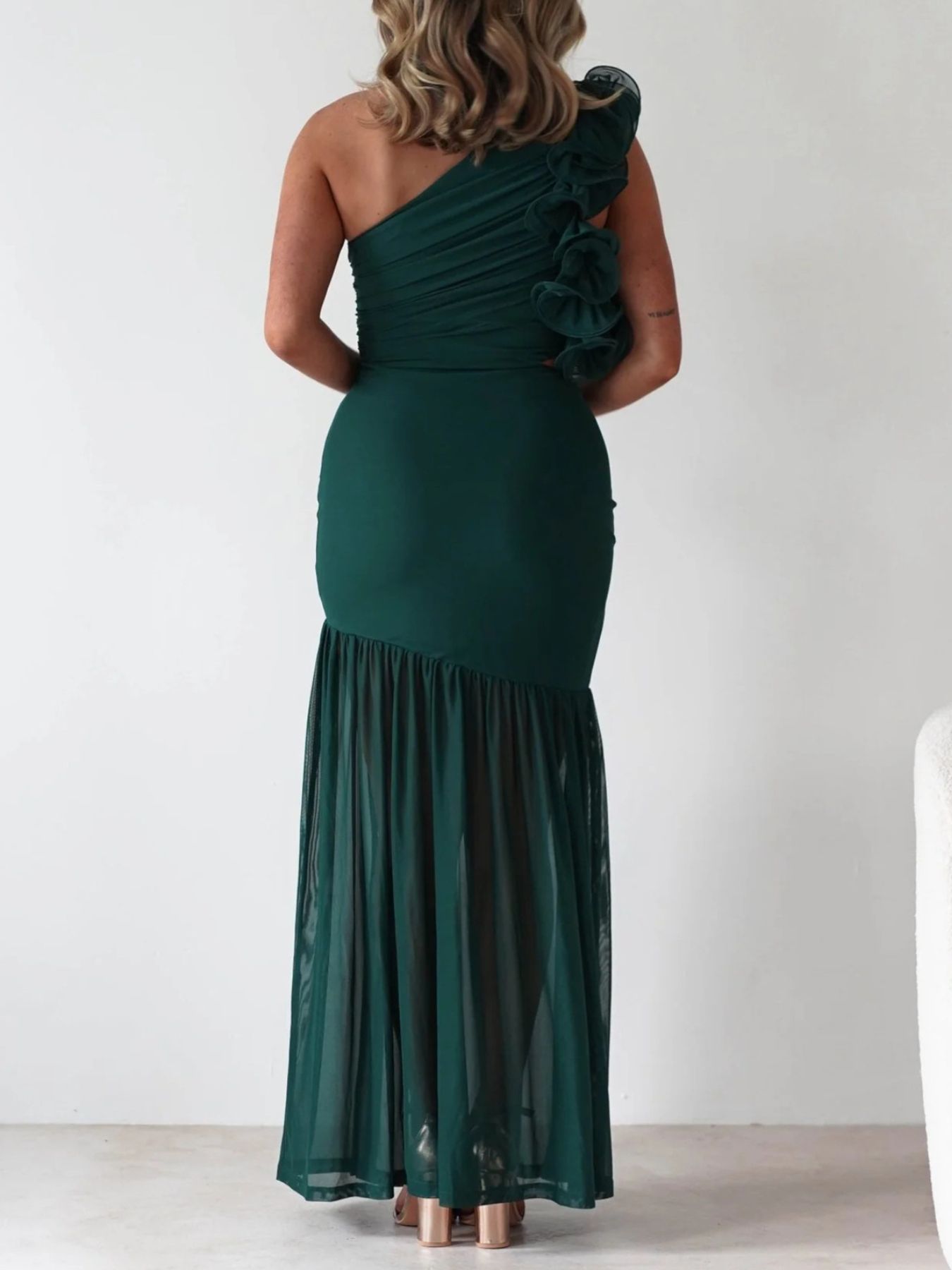 One - Shoulder Ruffle Trim Maxi Dress - TrendNest