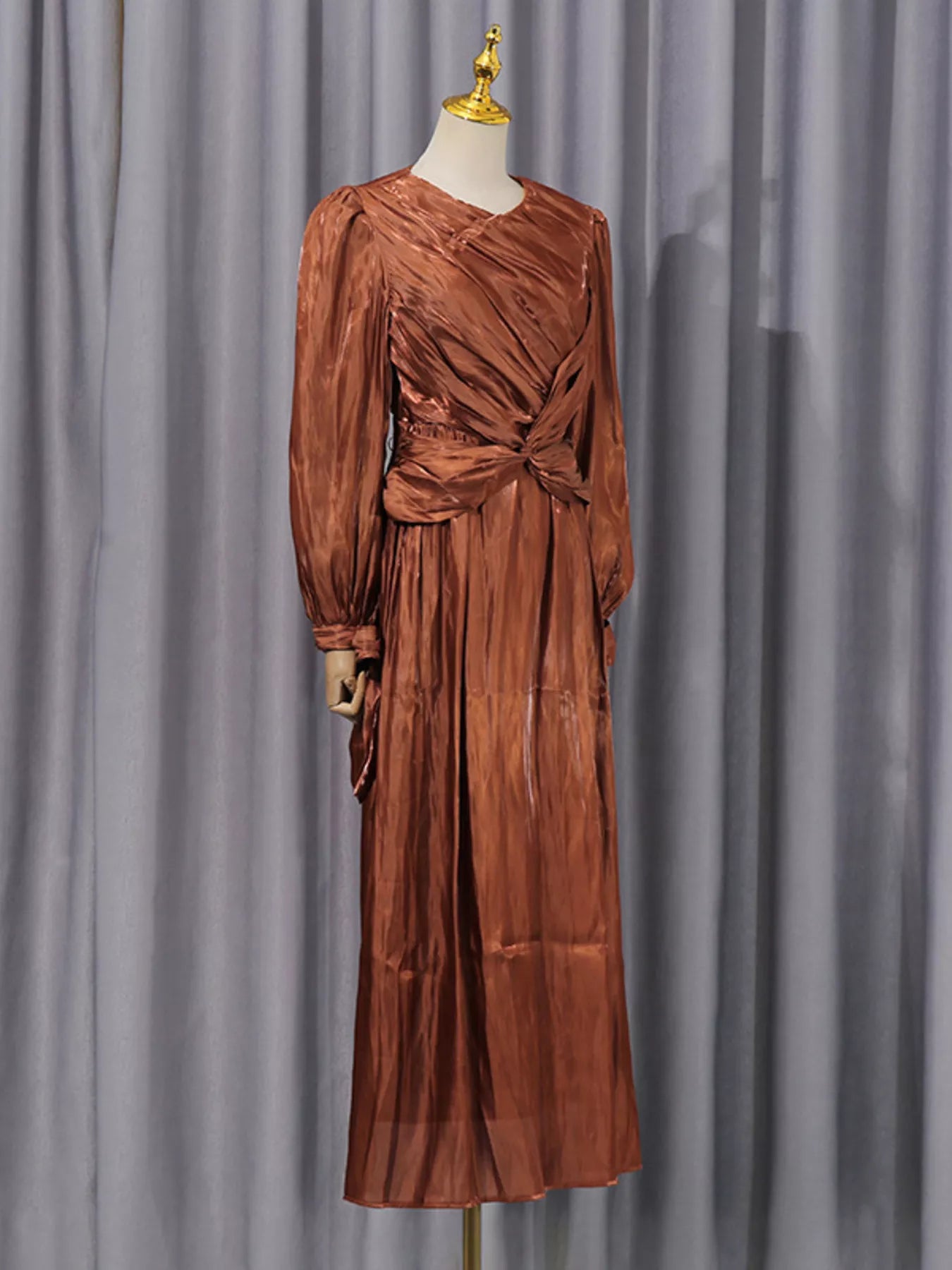 Front Twisted Draped Long Sleeve Maxi Dress - TrendNest