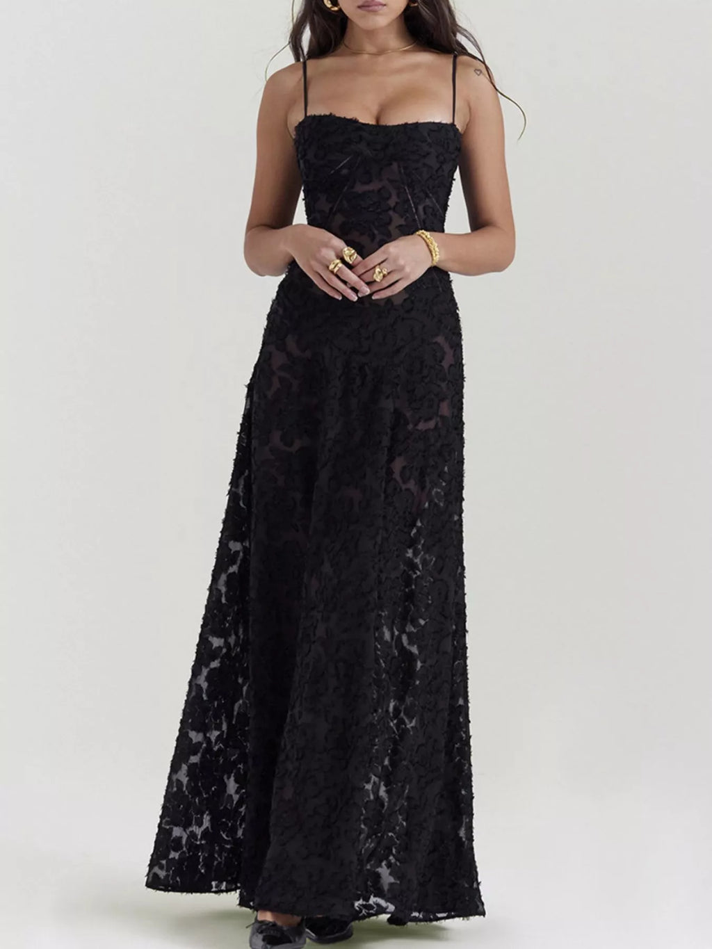 Lace Spaghetti Strap Maxi Dress - TrendNest