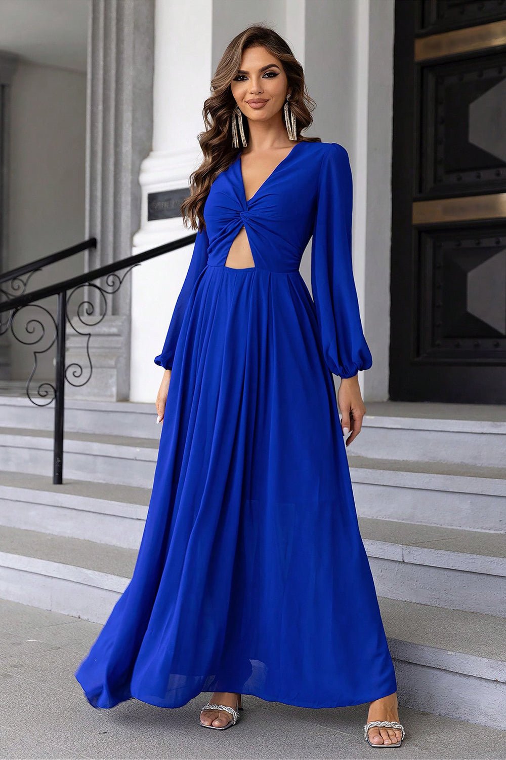 Twist Front Cutout Long Sleeve Dress - TrendNest