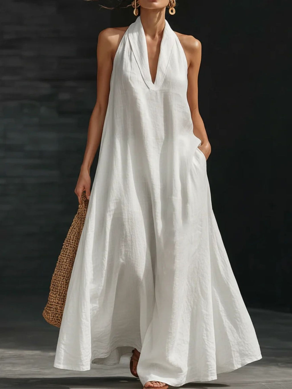 Halter Neck Maxi Dress with Pockets - TrendNest