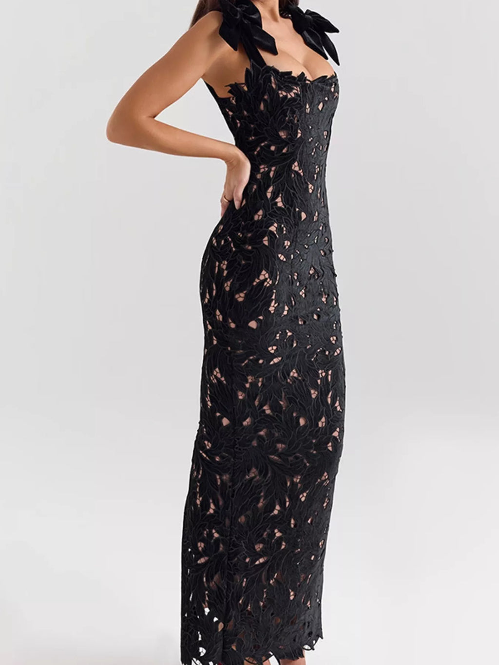 Slit Tie Shoulder Maxi Dress - TrendNest