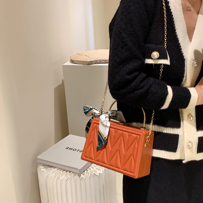 Women's Versatile Silk Scarf Messenger Bag with Chain