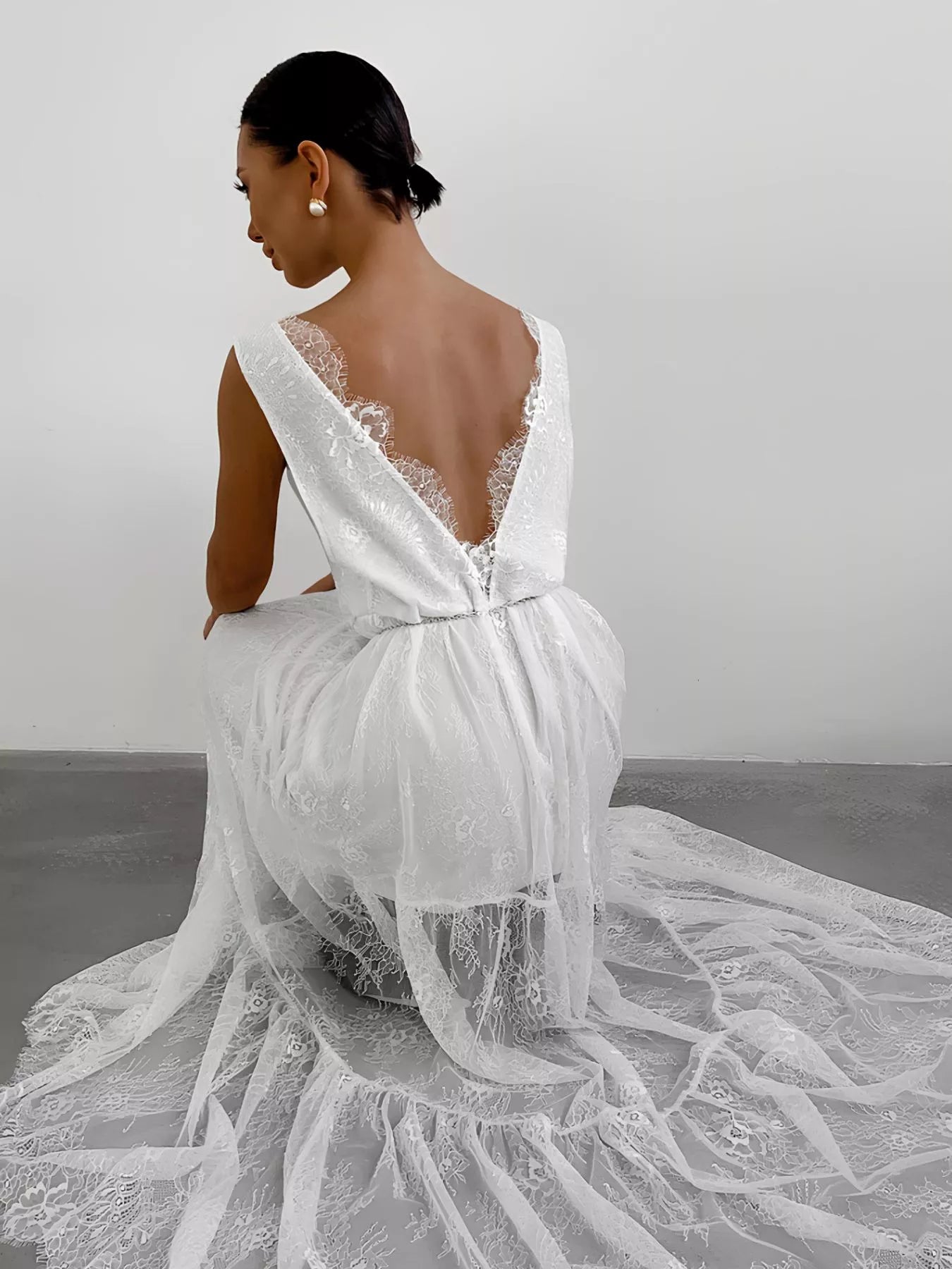 Lace Deep V - Neck Maxi Dress - TrendNest