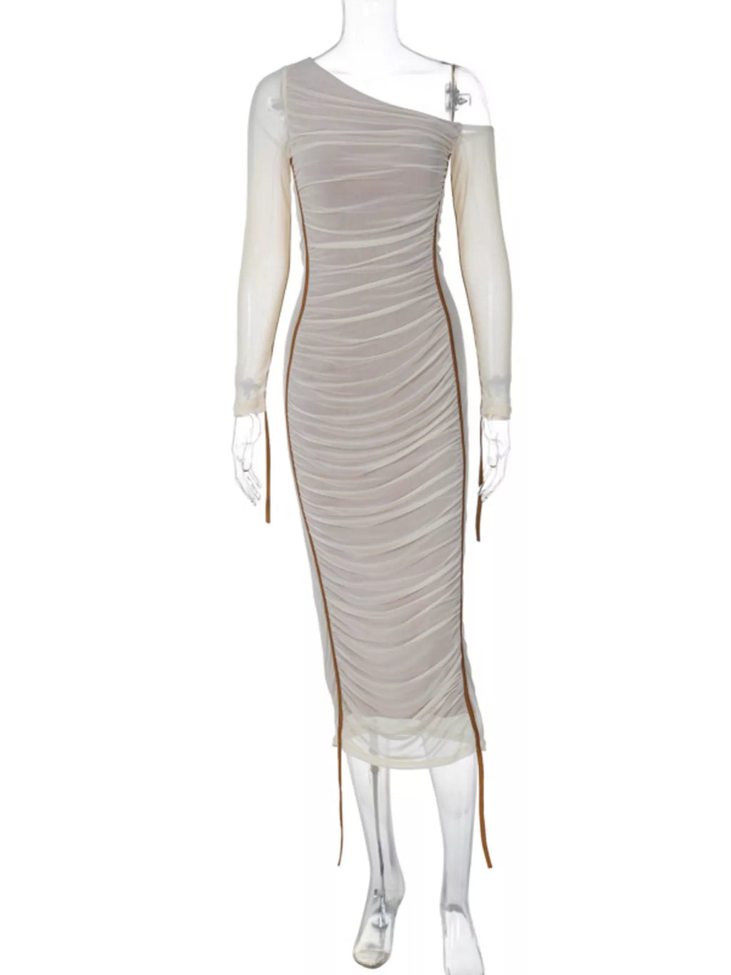 One - Shoulder Ruched Bodycon Midi Dress - TrendNest