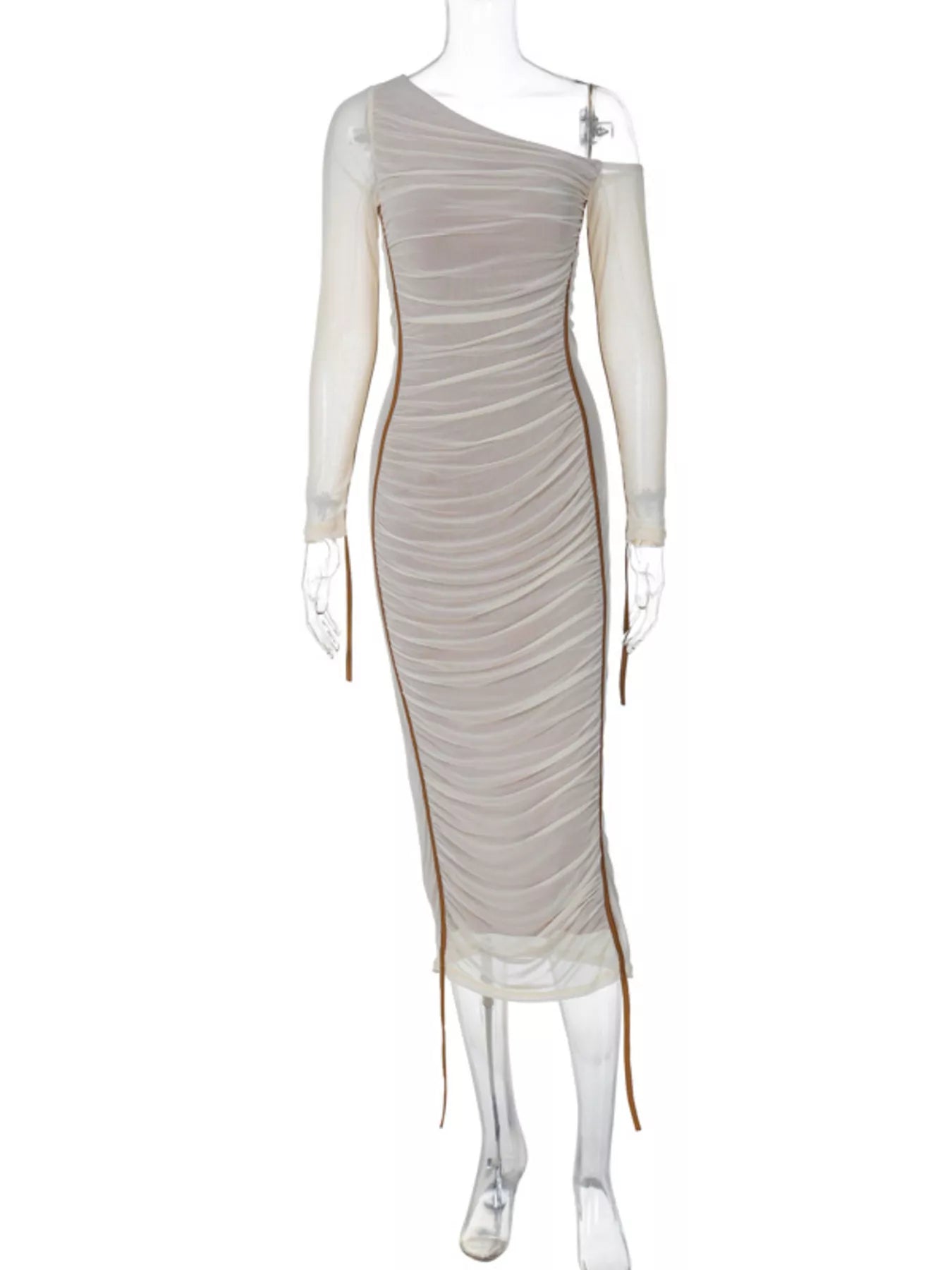 One - Shoulder Ruched Bodycon Midi Dress - TrendNest