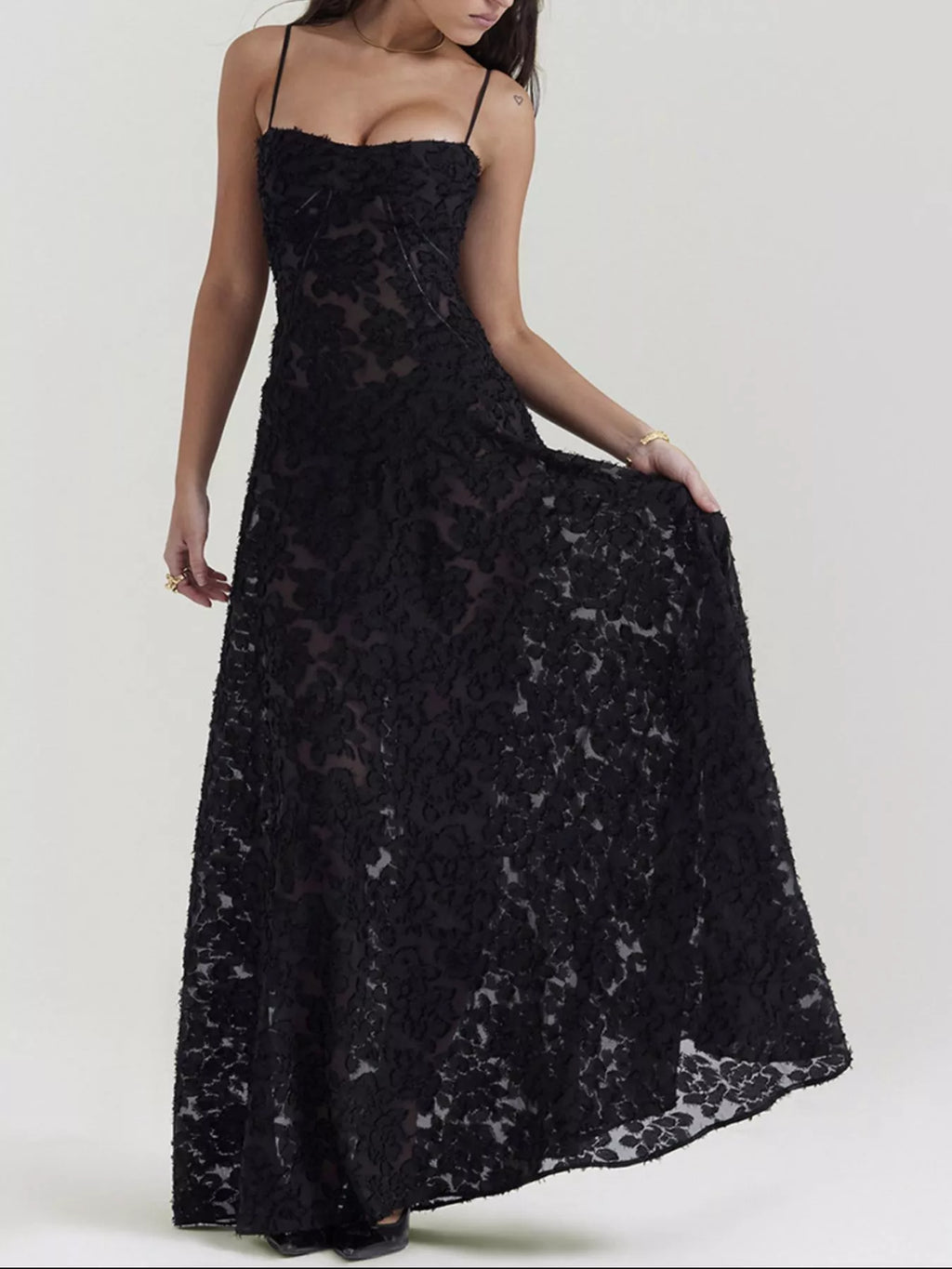 Lace Spaghetti Strap Maxi Dress - TrendNest