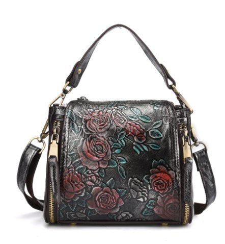Genuine Leather Women's Bag - Embossed Tote & Shoulder Bag