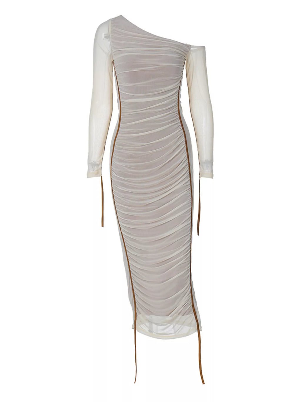One - Shoulder Ruched Bodycon Midi Dress - TrendNest