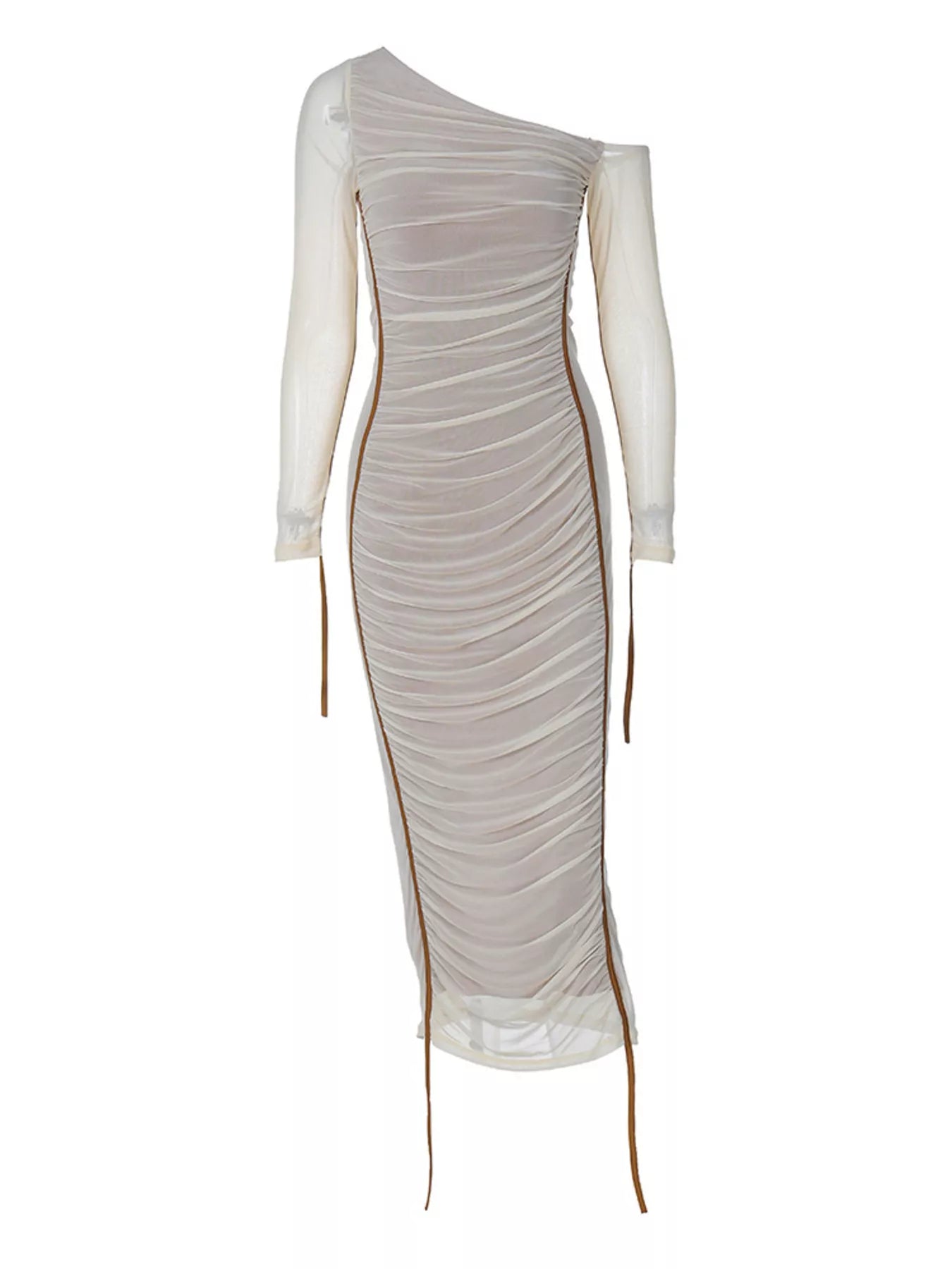 One - Shoulder Ruched Bodycon Midi Dress - TrendNest
