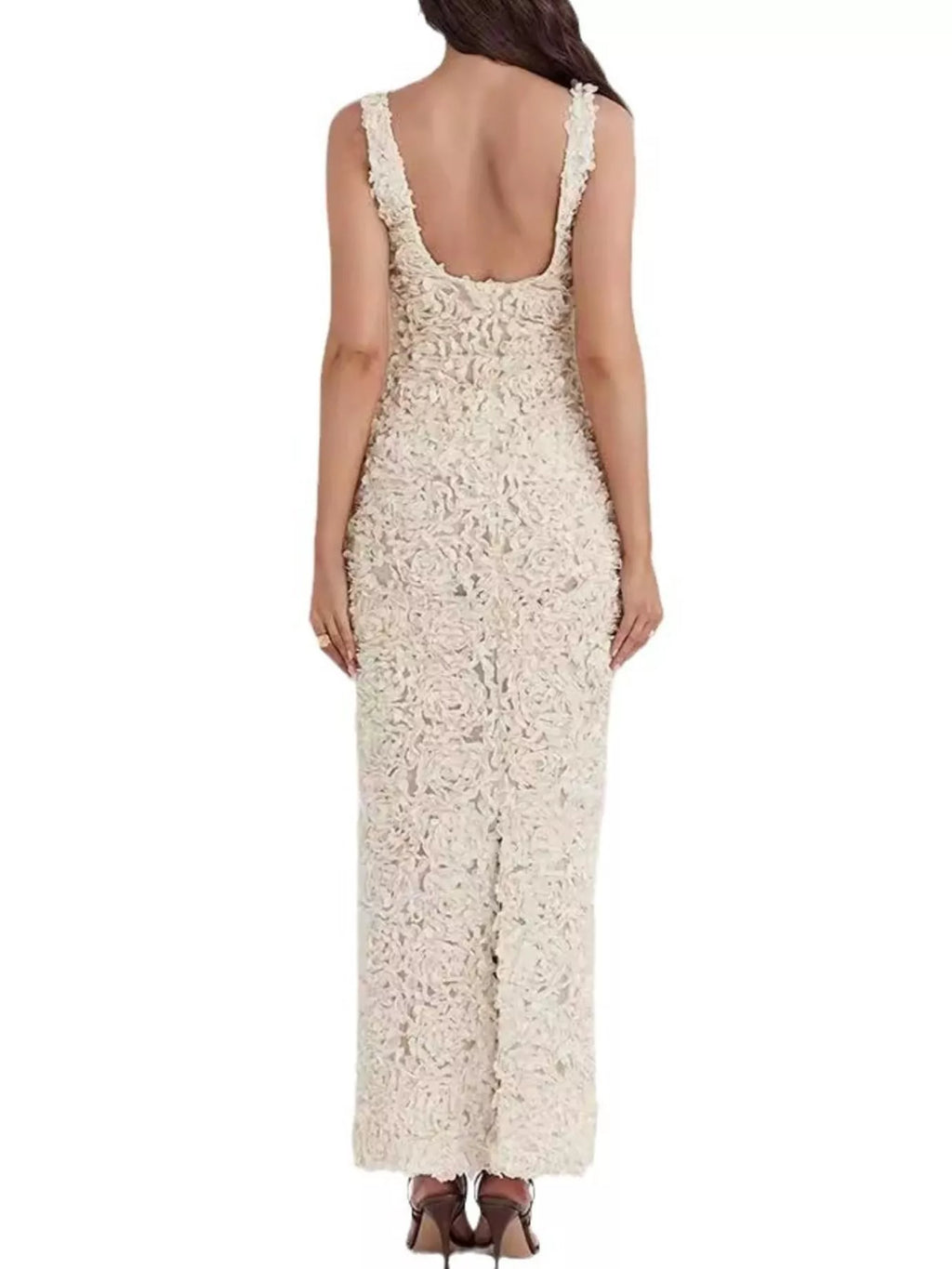 Floral Applique Deep V - Neck Maxi Dress - TrendNest