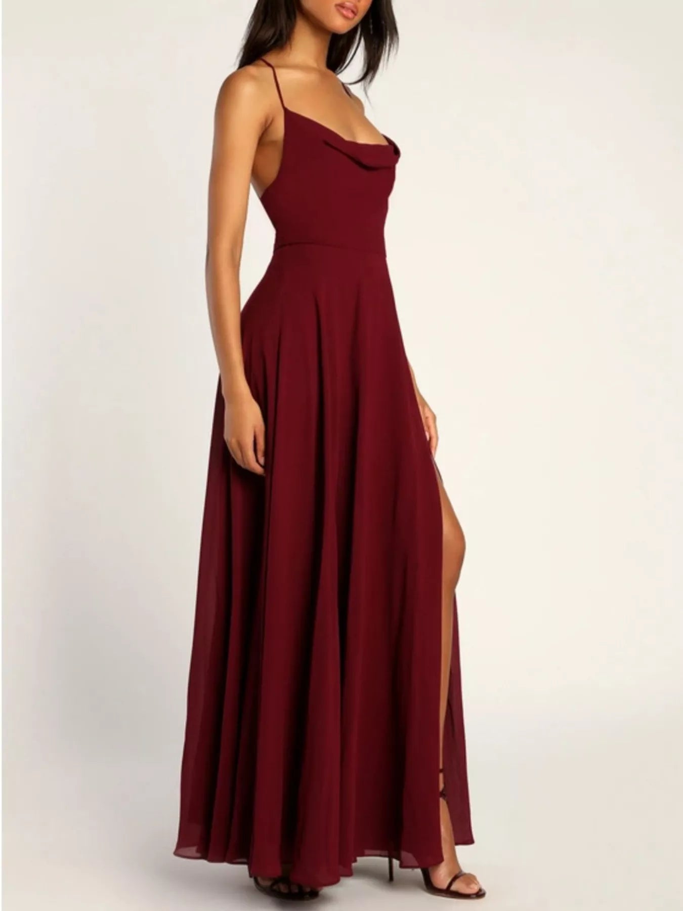 Slit Cowl Neck Maxi Dress - TrendNest