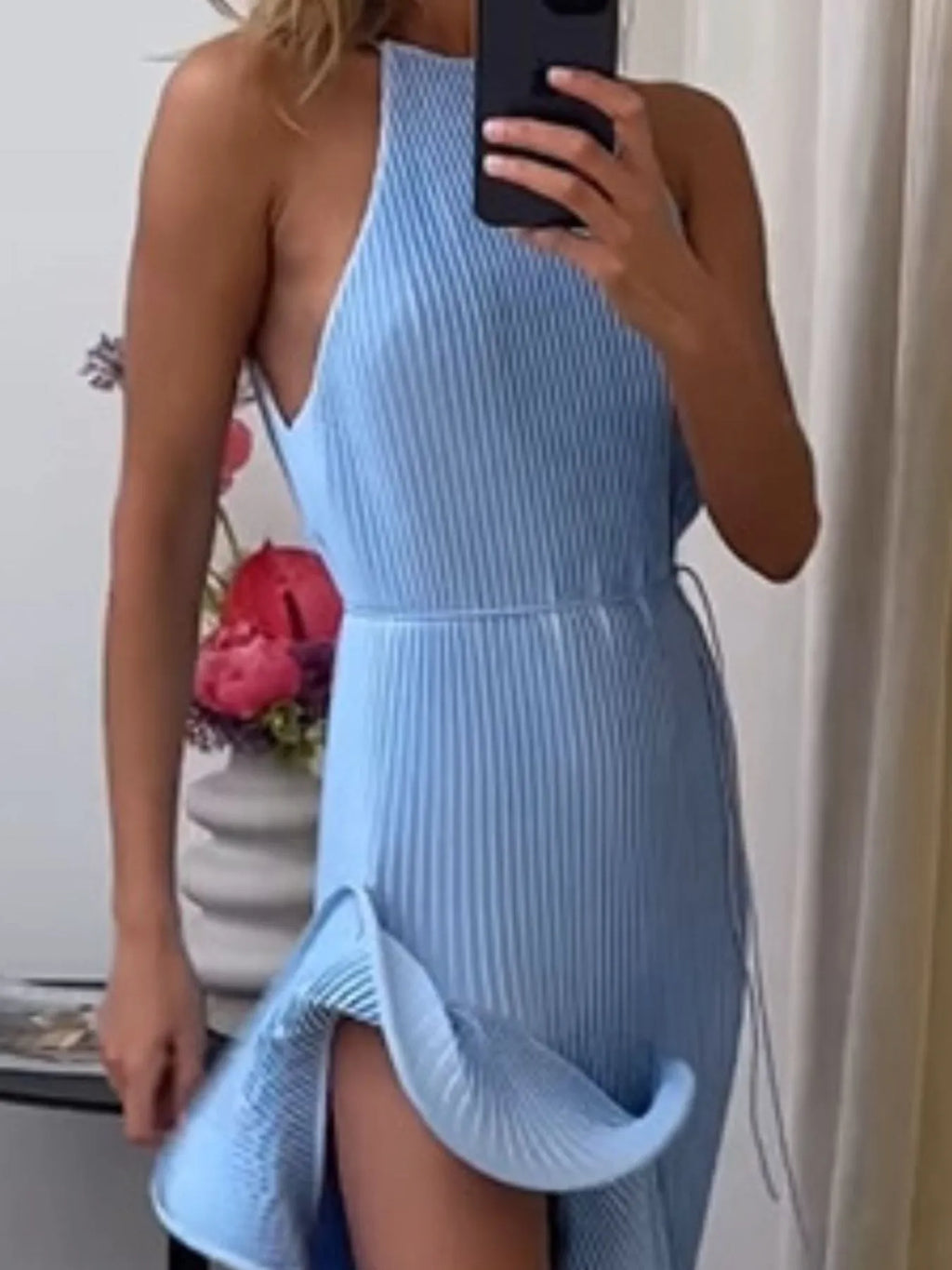 Ruffle Hem Ribbed Sleeveless Dress - TrendNest