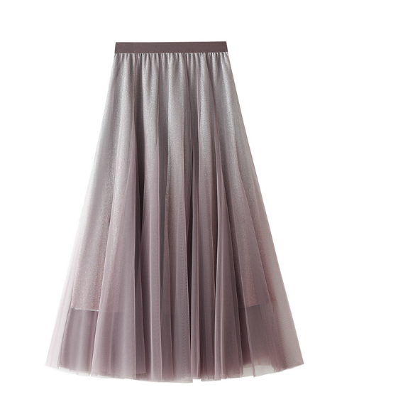 High-Waisted Gradient Tulle Pleated Skirt for Women