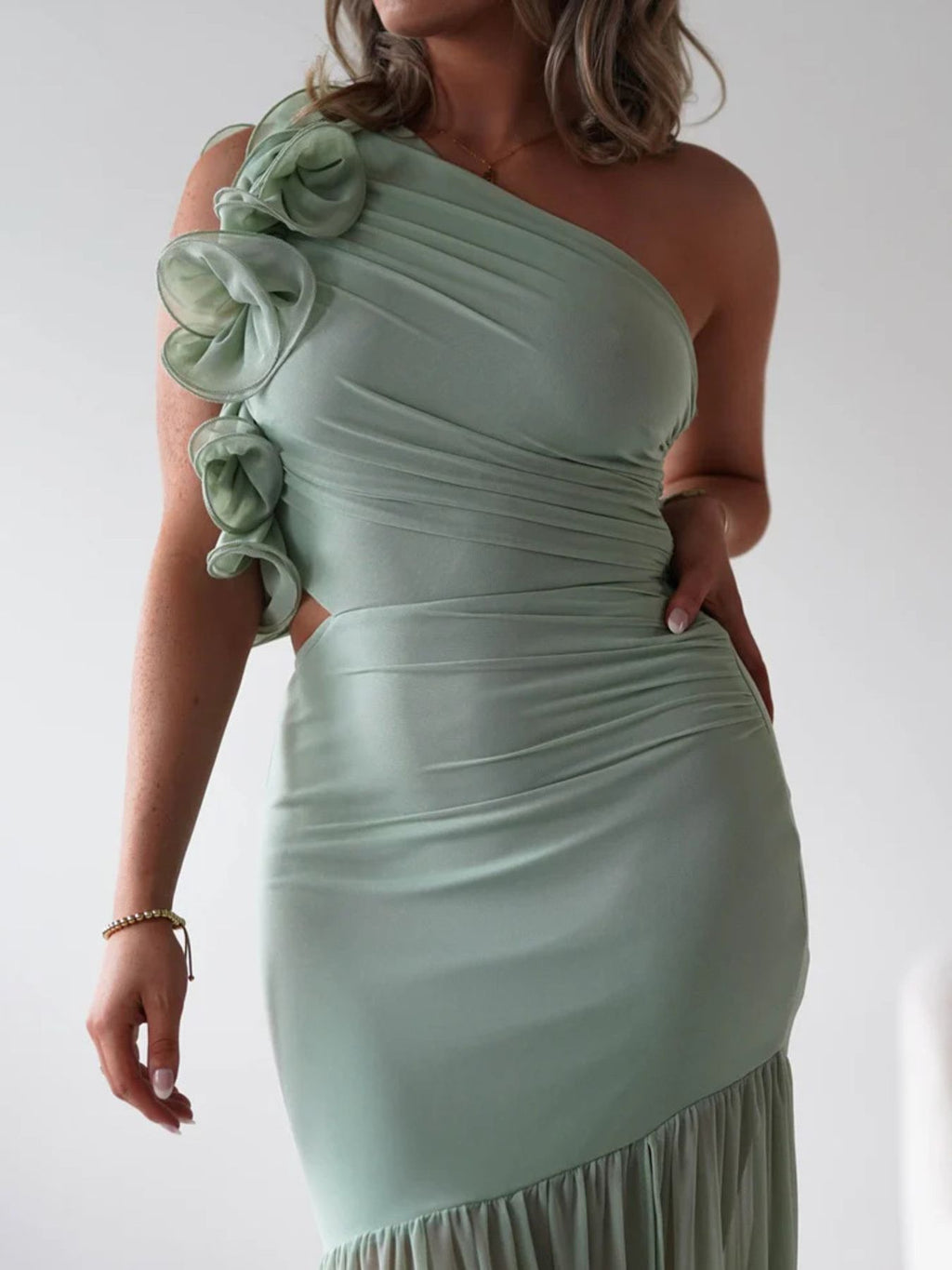 One - Shoulder Ruffle Trim Maxi Dress - TrendNest