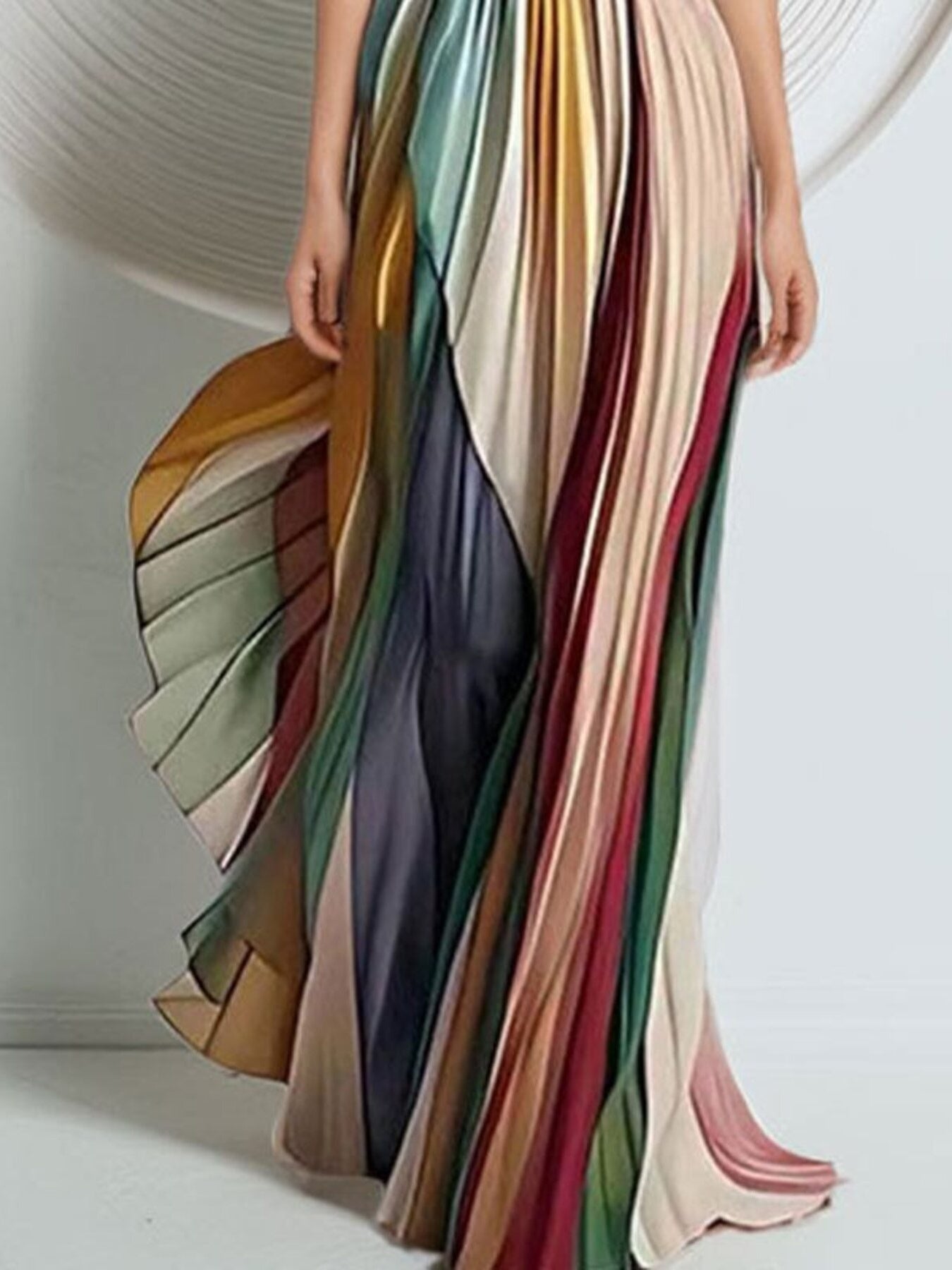 Striped Pleated Strapless Maxi Dress - TrendNest