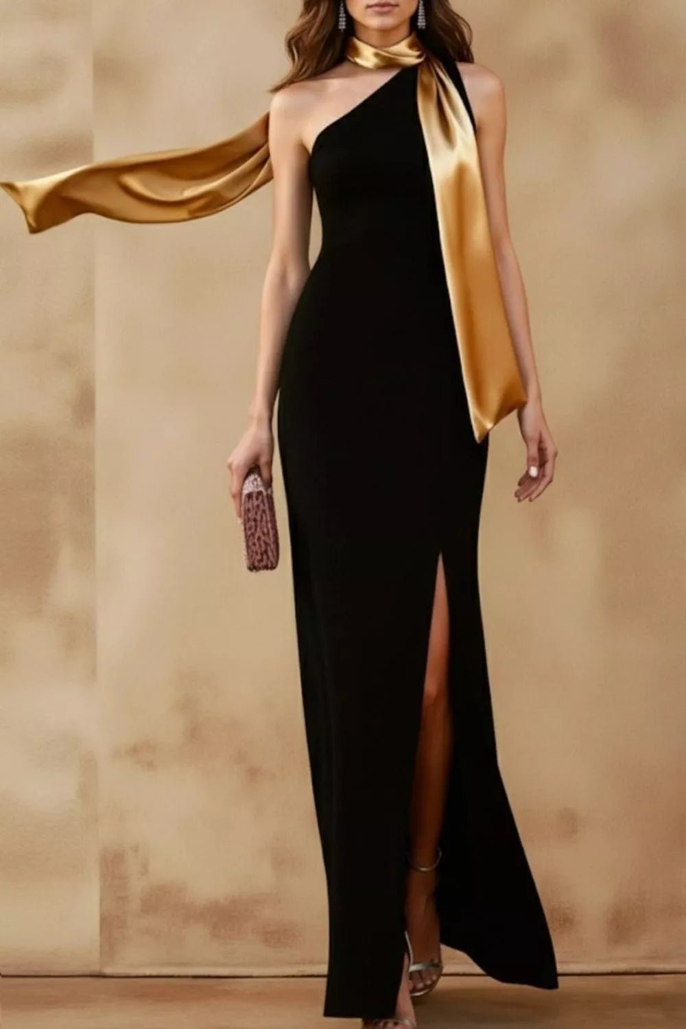One - Shoulder Slit Maxi Dress - TrendNest