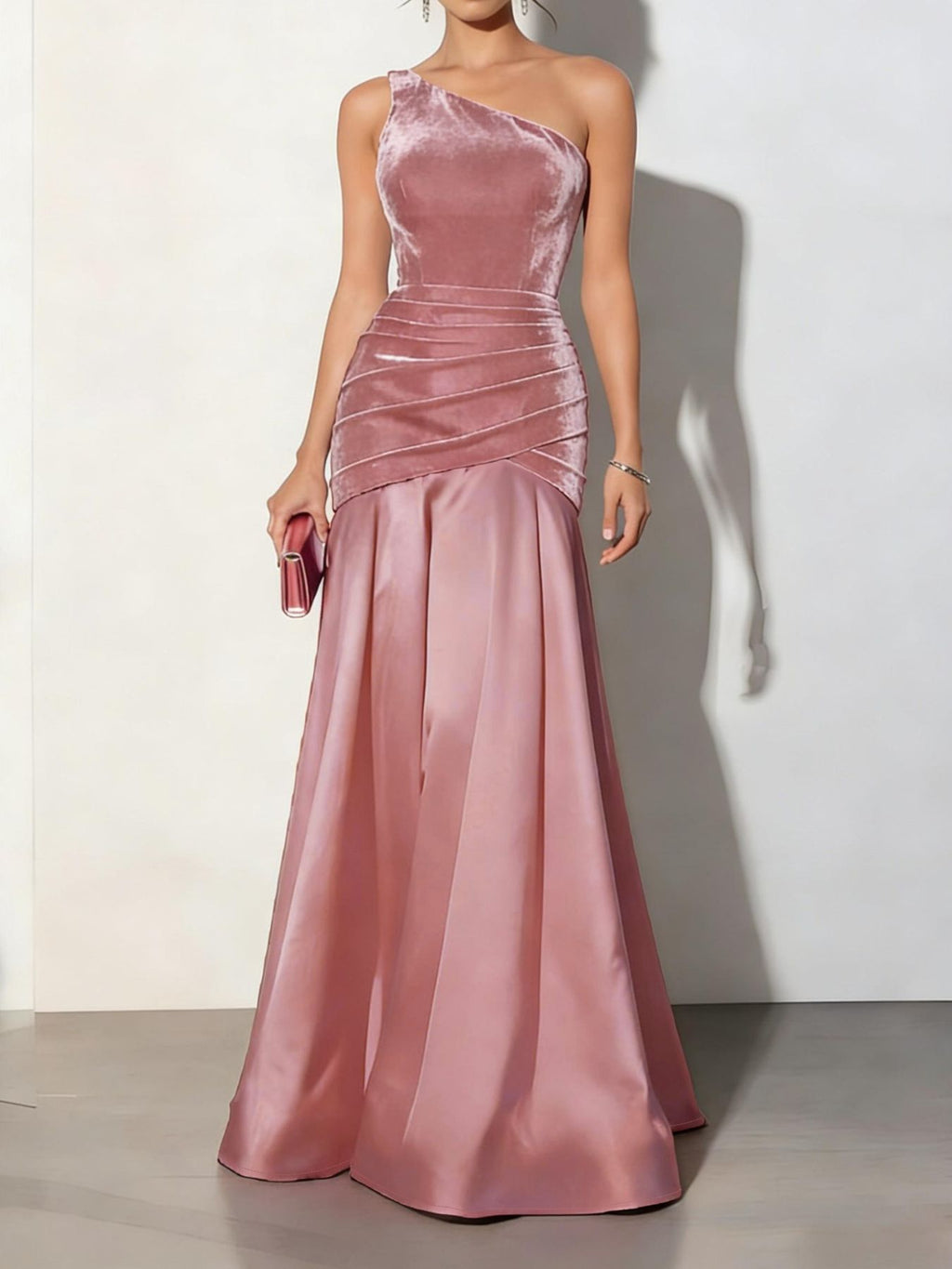 Velvet One - Shoulder Mermaid Maxi Dress - TrendNest